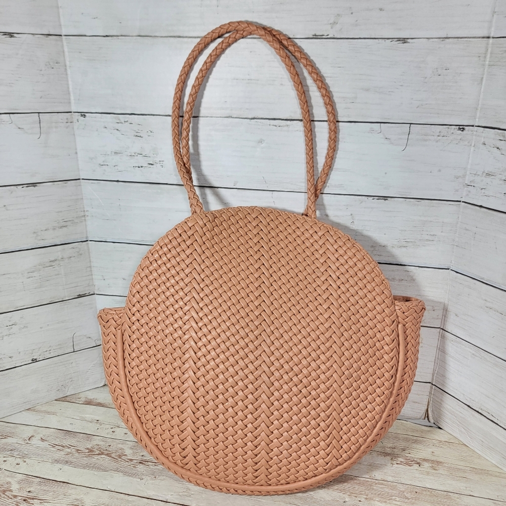 Anthropologie Woven Vegan Leather Tote In Dusty Pink